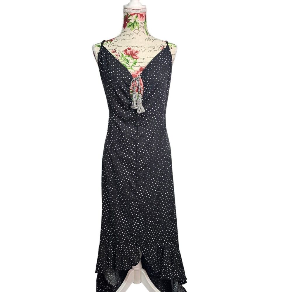 Xhilaration Polka Dot Maxi Dress XL Black White Boho Ruffle V-Neck Flowy Rayon